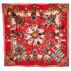 Hermes Scarf Kachinas New Washed Silk Kermit Oliver Rouge 