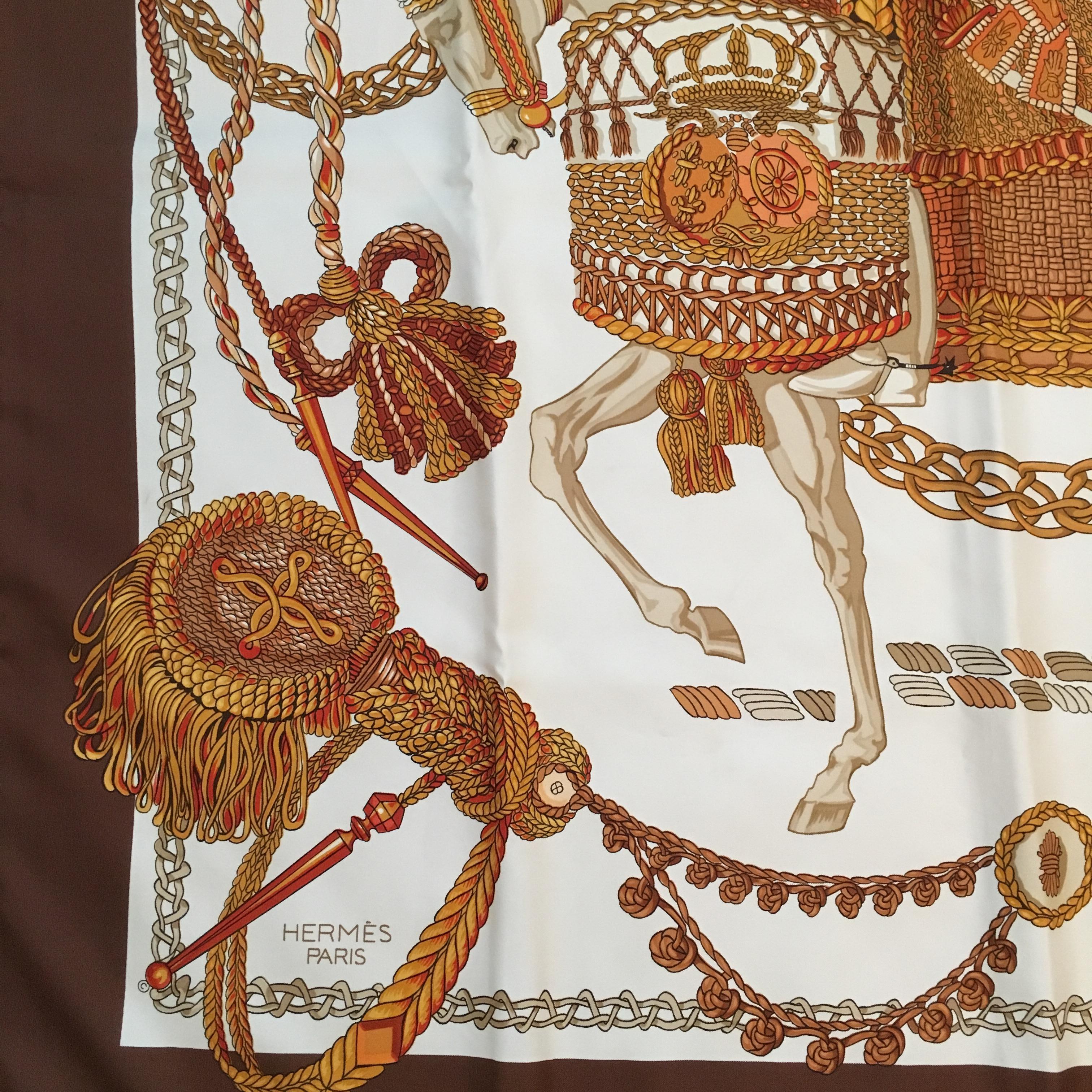 Hermes Scarf Le Timbalier by Francoise Heron 1961 in Box 90cm In Good Condition In Chicago, IL