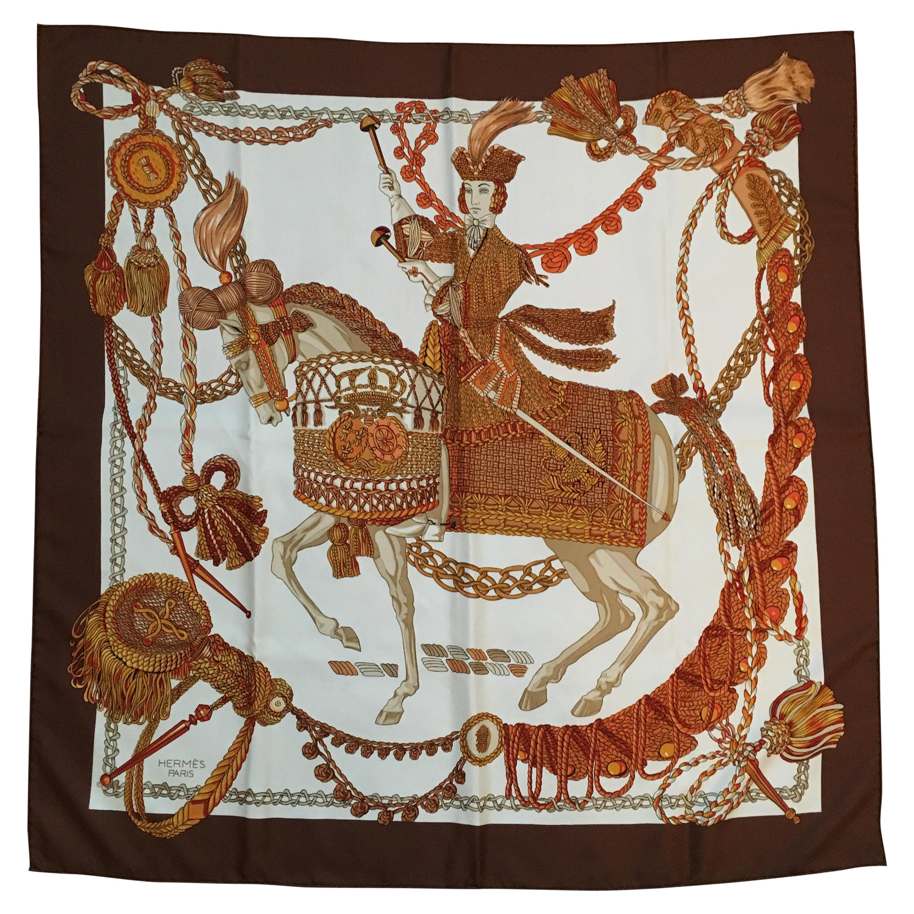 Hermes Scarf Le Timbalier by Francoise Heron 1961 in Box 90cm