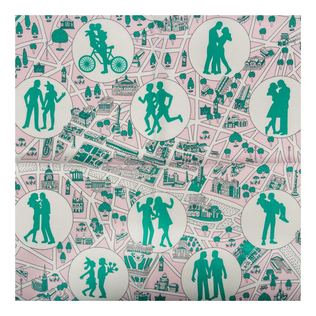 Hermes Scarf Les Nouveaux Amoureux De Paris Rose Pale Menthol Silk Twill 90