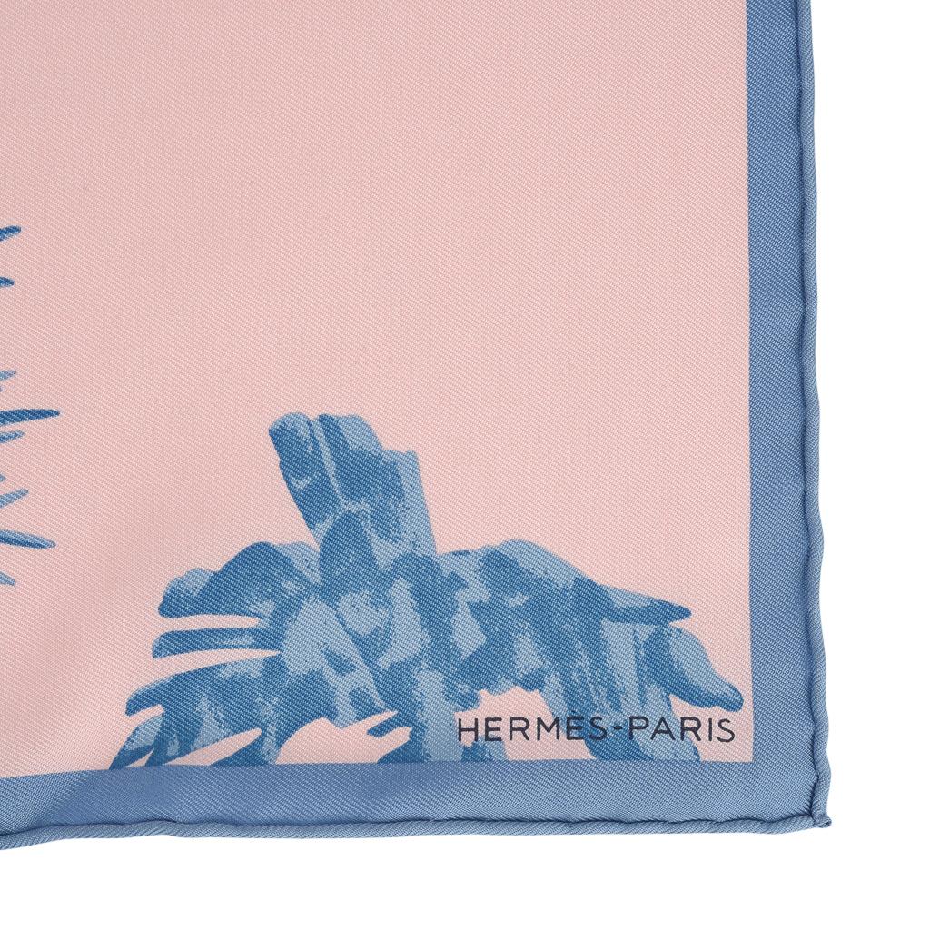 Hermes Scarf Les Tigreaux 45 Rose Pale / Blue New w/Box 3