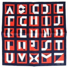 Hermes Scarf Lettres Au Carre 45 Deco Alphabet Blanc Marine Rouge