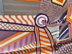Hermes Scarf Multicolor Silk La Selle Imaginaire 90 Gris Perle Violet Scarf/Wrap