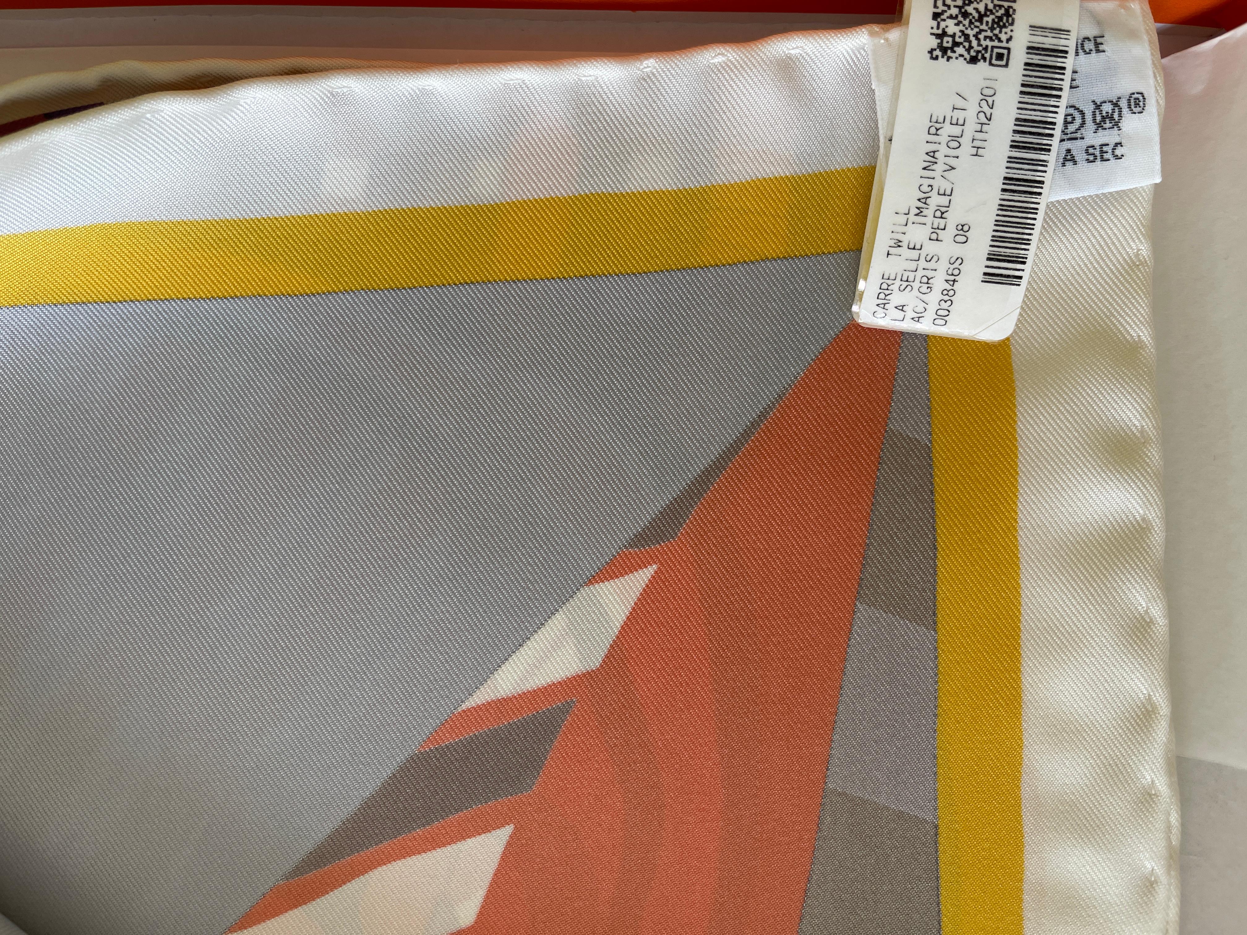 Brown Hermes Scarf Multicolor Silk La Selle Imaginaire 90 Gris Perle Violet Scarf/Wrap