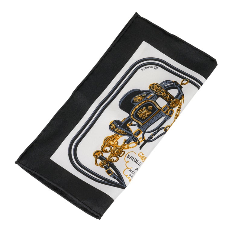 Hermes Scarf Nano Brides de Gala Noir / Blanc / Or New w/ Box at