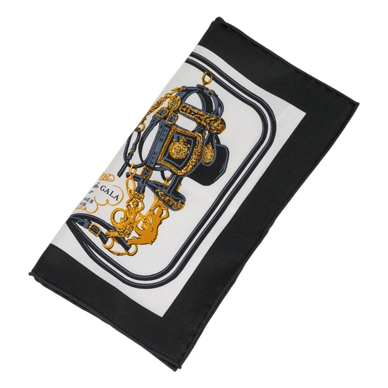 Hermes Scarf Nano Brides de Gala Noir / Blanc / Or New w/ Box at