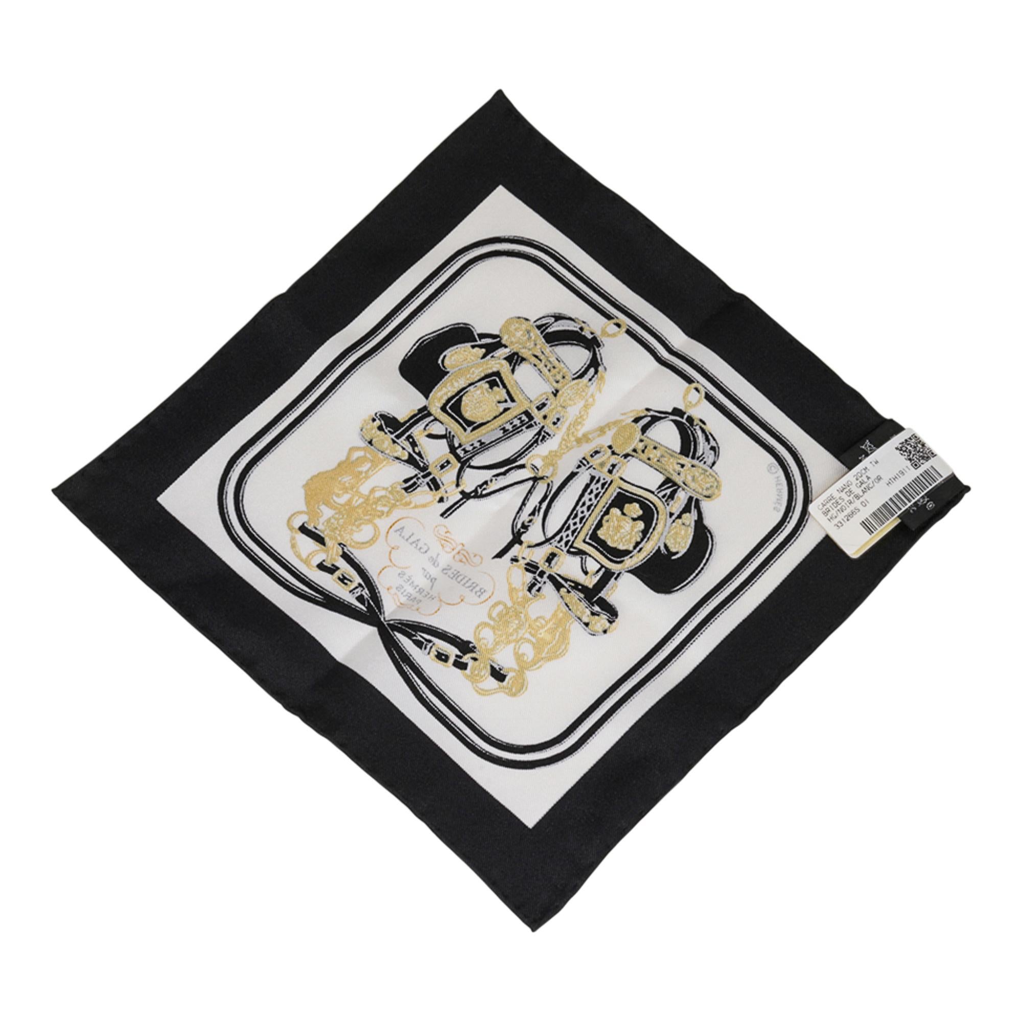 Black Hermes Scarf Nano Brides de Gala Noir / Blanc / Or New w/ Box