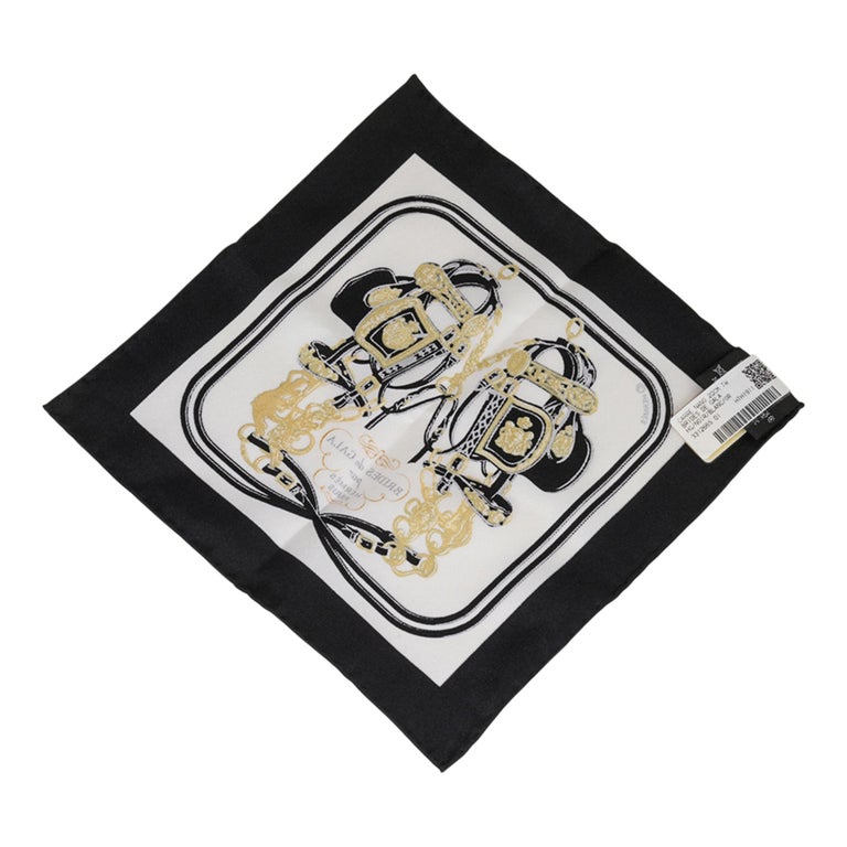 Hermes Scarf Nano Brides de Gala Noir / Blanc / Or New w/ Box at