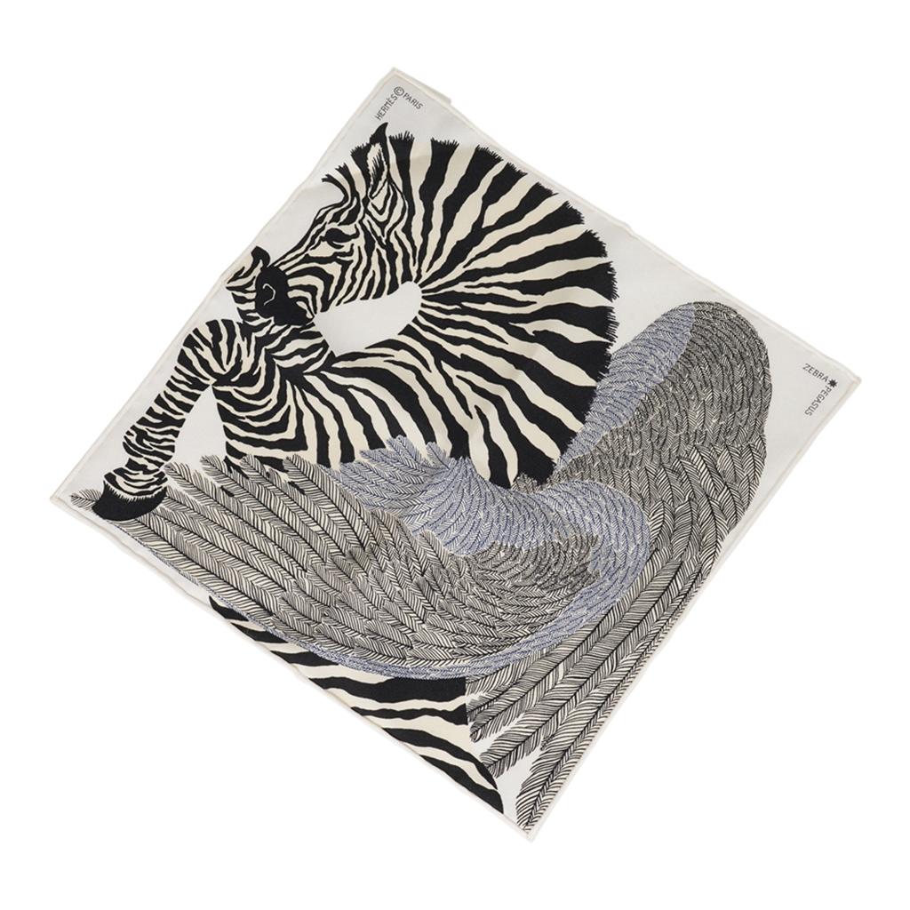 Gray Hermes Scarf Nano Zebra Pegasus Noir / Blanc New w/Box