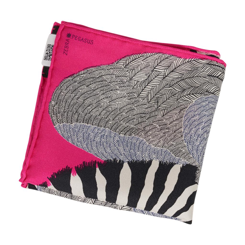 Gray Hermes Scarf Nano Zebra Pegasus Rose Bonbon / Noir/ Blanc New w/ Box