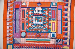 Hermes Scarf Nigel Peake Garden Of Shapes Orange/Turquoise 90Cm NEW