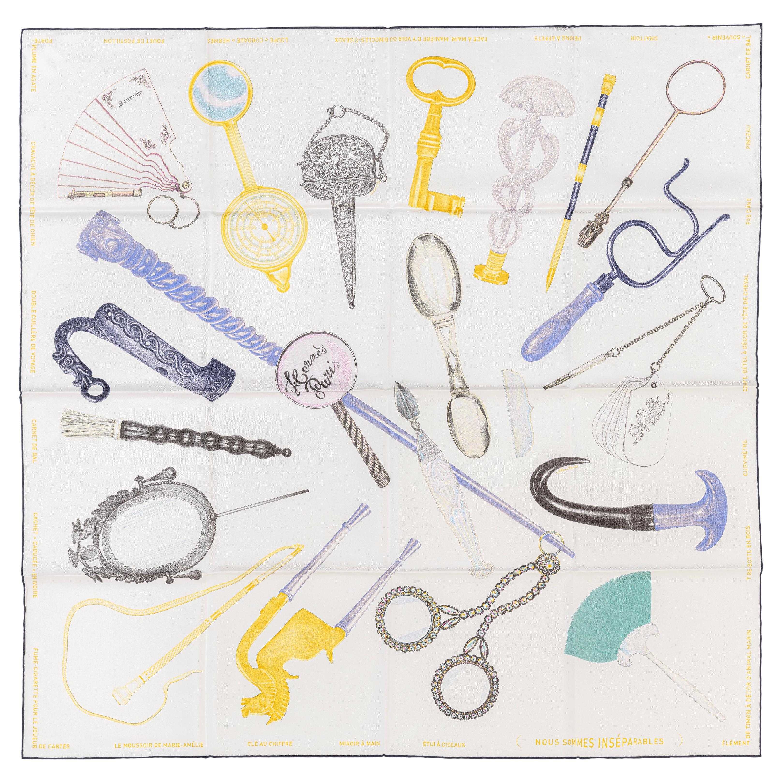 Foulard Hermes - Nous Sommes Inseparable - Blanc Gold Violet - Nuova Etichetta del Negozio in vendita