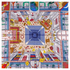 Used Hermes Scarf Objets de Curiosite Bleu Lavande / Gris Silk 90