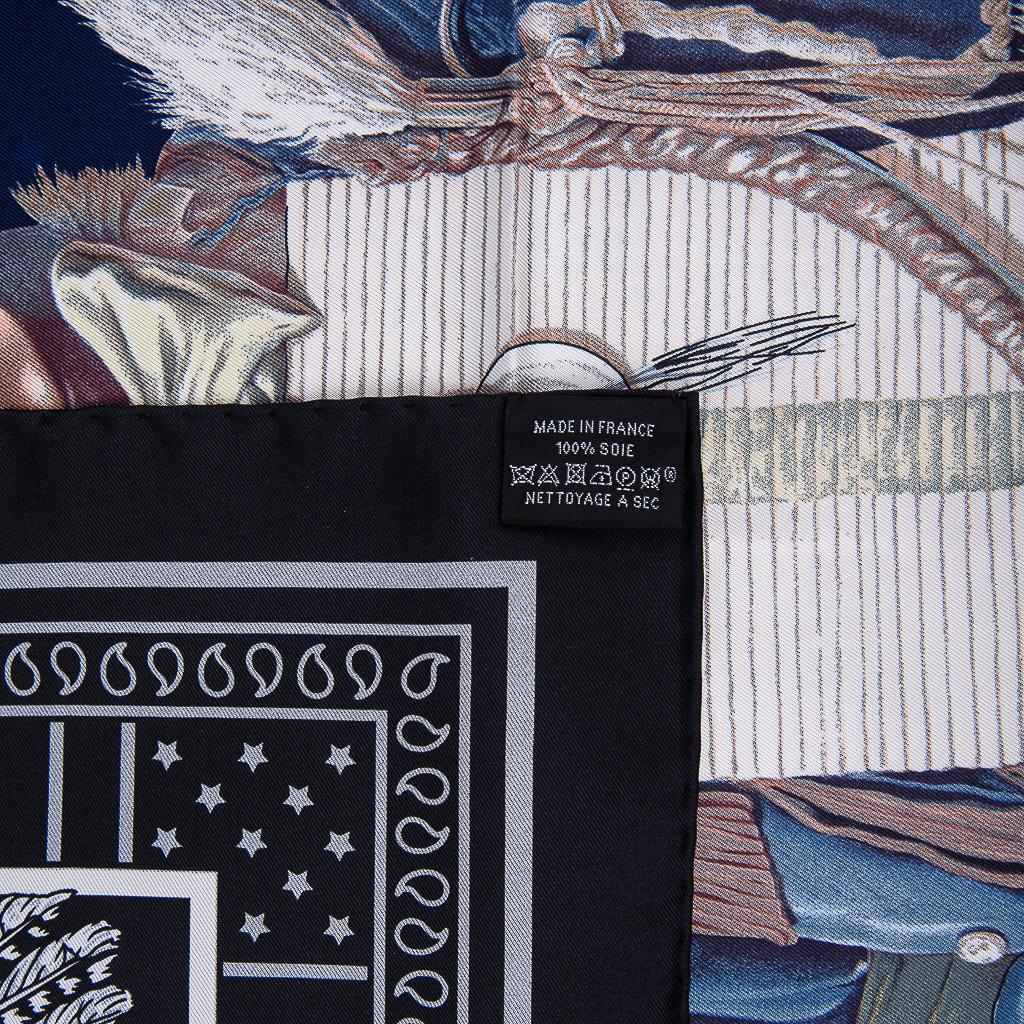 Hermes Scarf Pani La Shar Double Face Silk Twill Noir / Marine 90 New w/Box 4