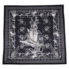 Hermes Scarf Pani La Shar Double Face Silk Twill Noir / Marine 90 New w/Box