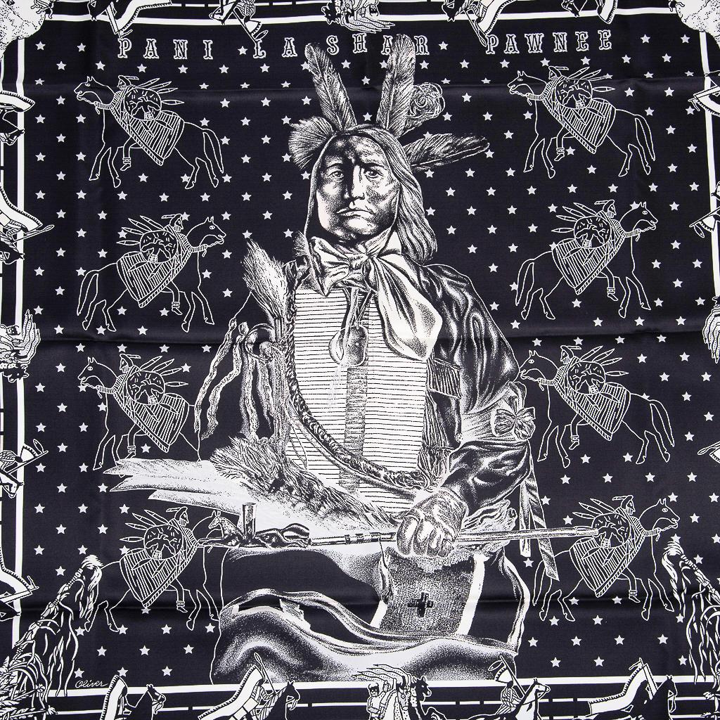 Hermes Scarf Pani La Shar Double Face Silk Twill Noir / Marine 90 New w/Box 2