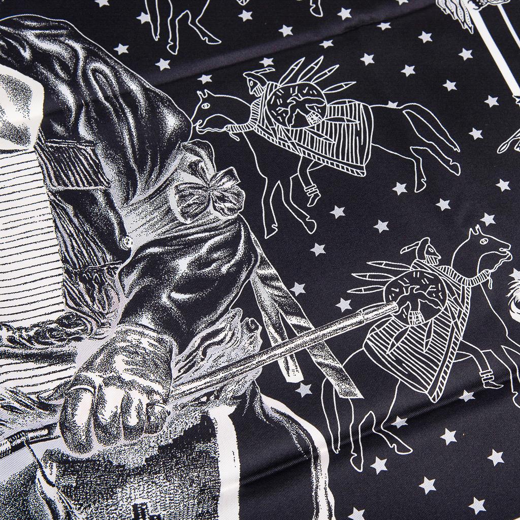 Hermes Scarf Pani La Shar Double Face Silk Twill Noir / Marine 90 New w/Box 3