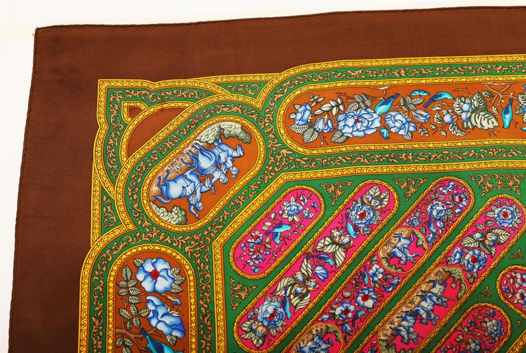 Hermes Scarf  Persian Qualamdan Autum-Hiver 1990-1991  
  Silk Scarf 100%  Paris, Made In France 
*Orders welcome  all goods are insured and we package all purchases to a high standard.

All Hermès scarves are crafted in a traditional extended
