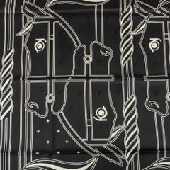Hermes Scarf Quadrige Noir and Creme Silk Twill 70