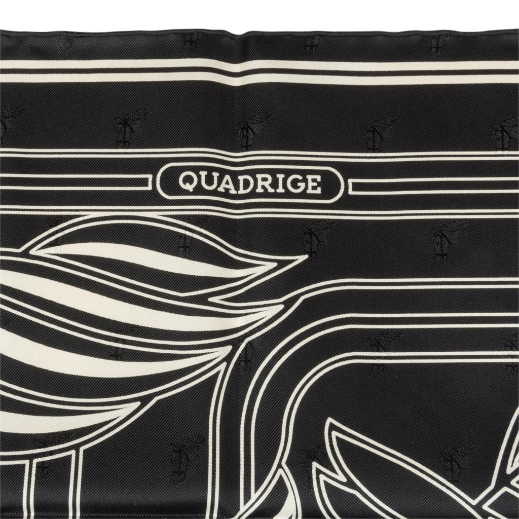 Black Hermes Scarf Quadrige Noir and Creme Silk Twill 70