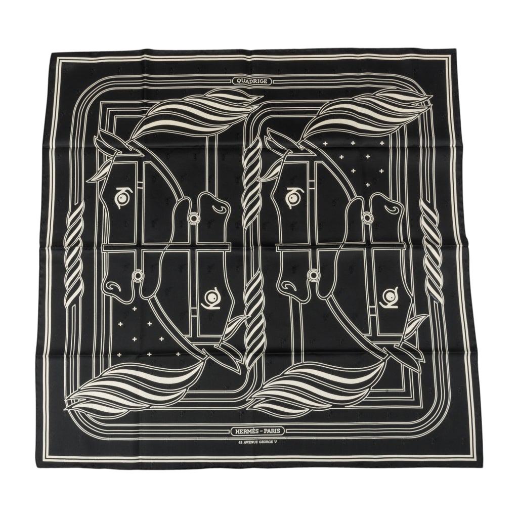 Hermes Scarf Quadrige Noir and Creme Silk Twill 70