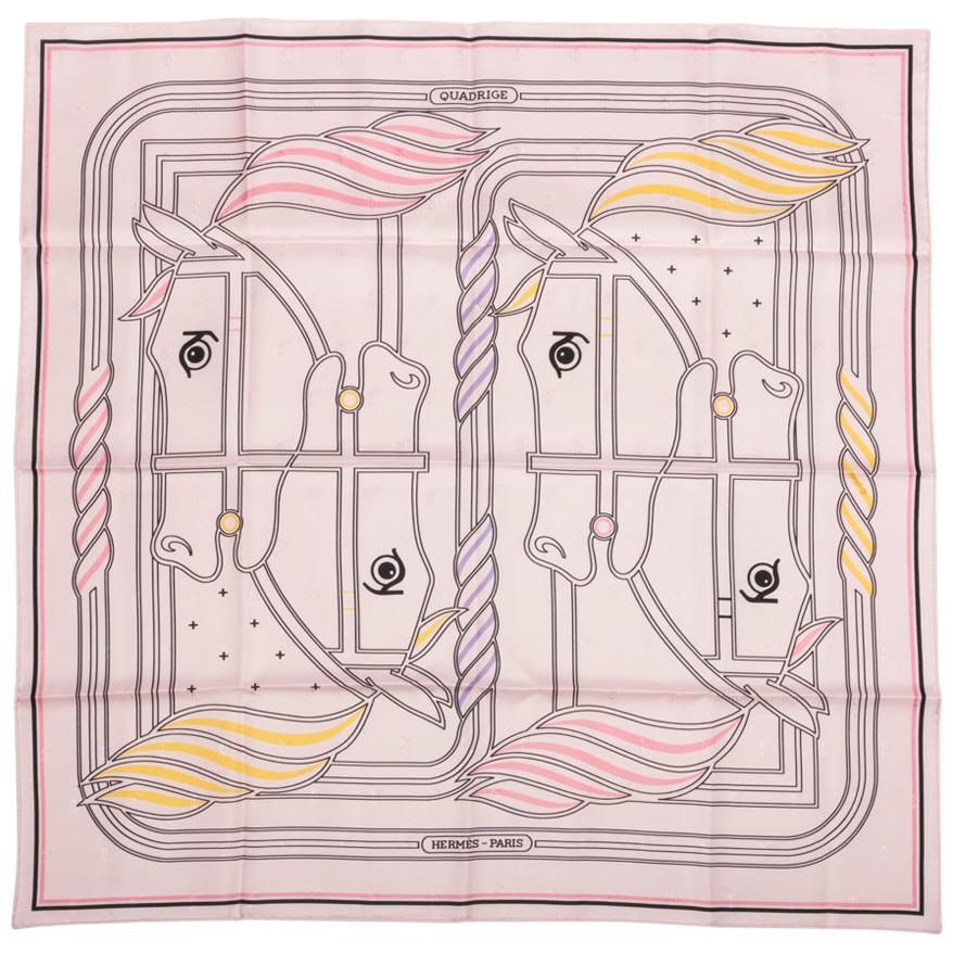 Hermes Scarf Quadrige Rose Poudre Jaune Rose Buvard Silk Twill 70