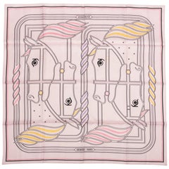 Hermes Scarf Quadrige Rose Poudre Jaune Rose Buvard Silk Twill 70