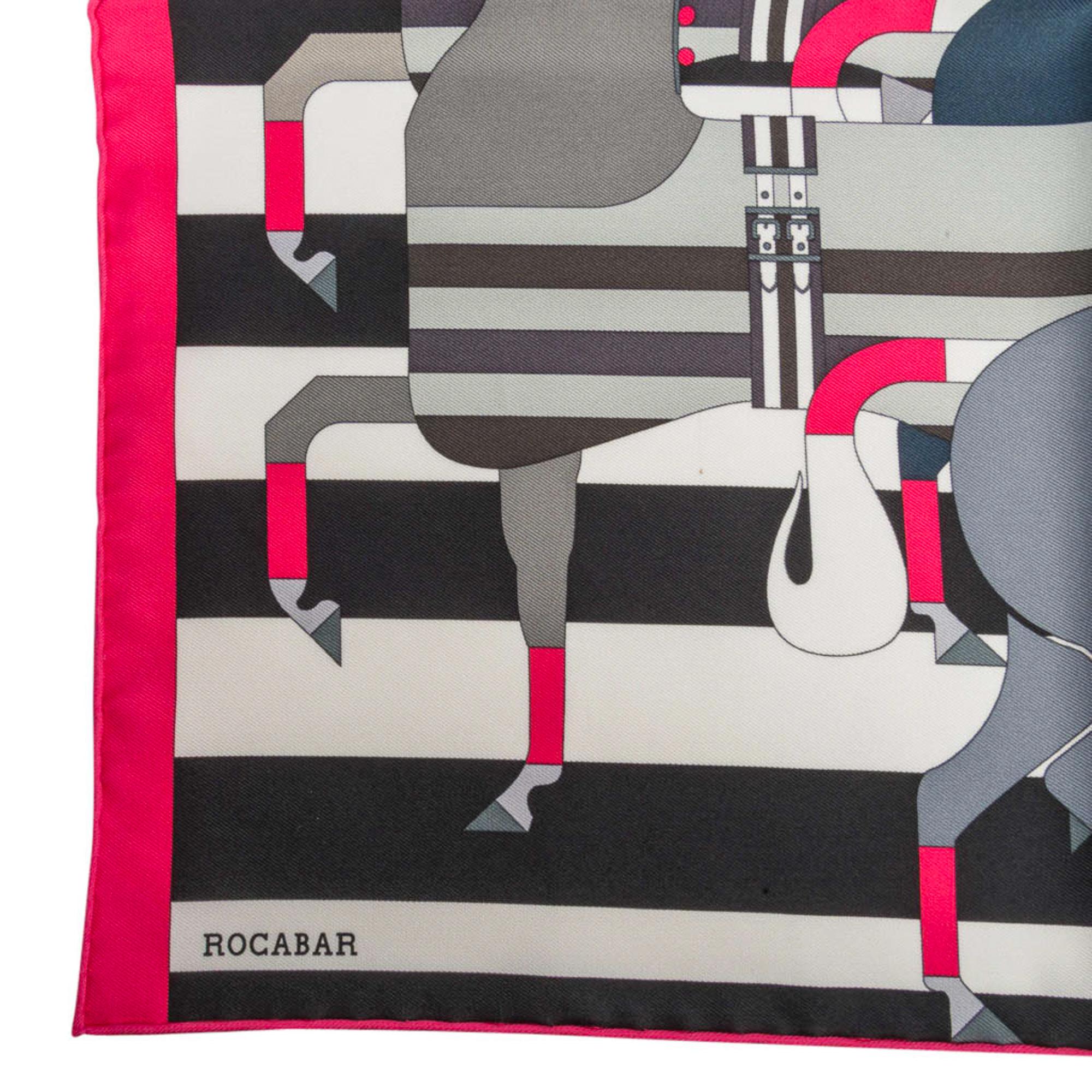 Hermes Scarf Rocabar 45 Blue Rose Vif / Gris  / Noir New w/Box In New Condition In Miami, FL