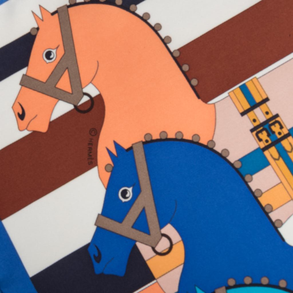 Guaranteed authentic Hermes Rocabar 45 silk scarf. 
Features the design inspired by horse blankets and designed by Henri d'Origny.  
Gorgeous colours of Bleu Royal, Corail and Blanc.
NEW or NEVER WORN
final sale

SCARF MEASURES:
18