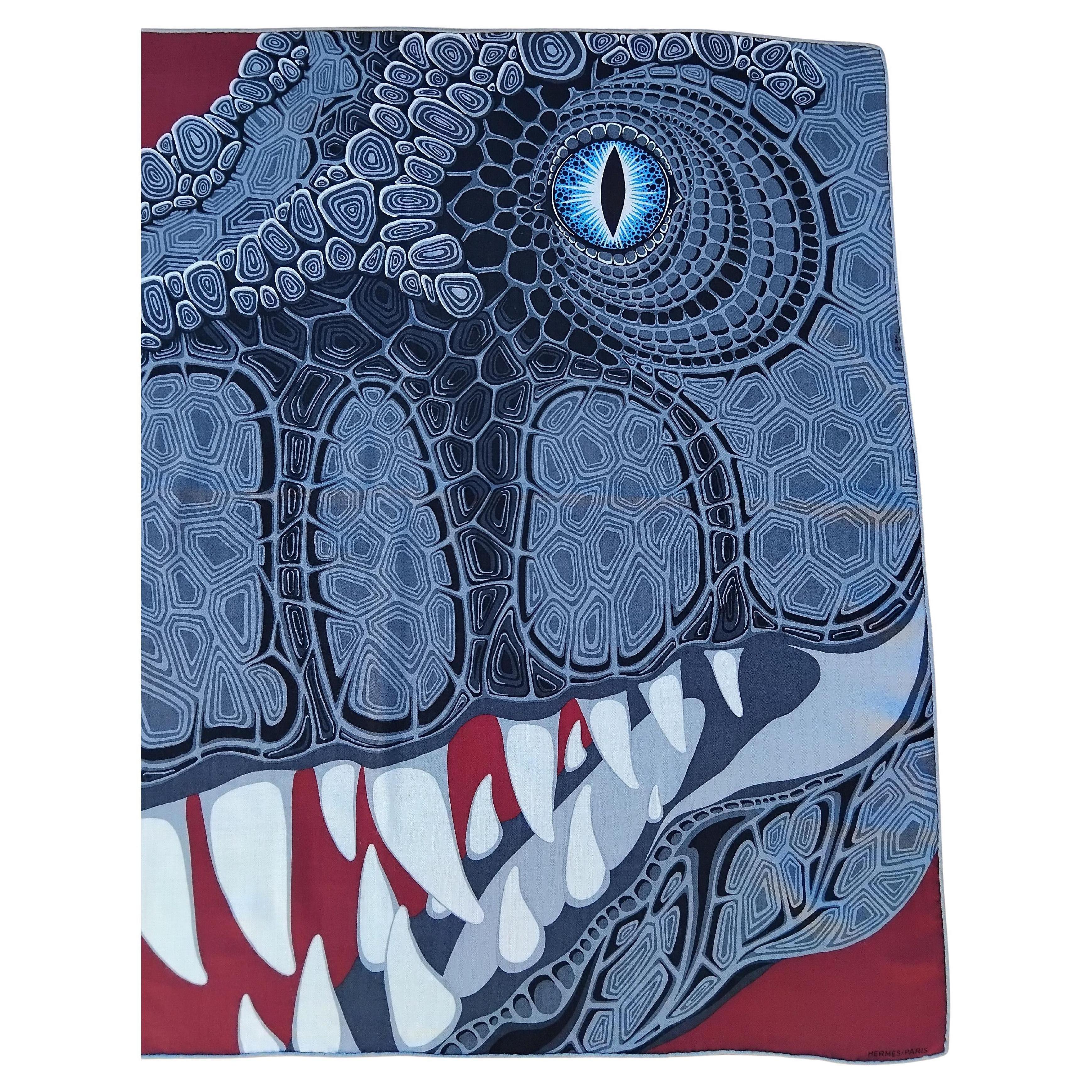 Purple Hermès Scarf Shawl AAAAARGH! T-Rex Dinosaur Shirley Cashmere 100 cm For Sale