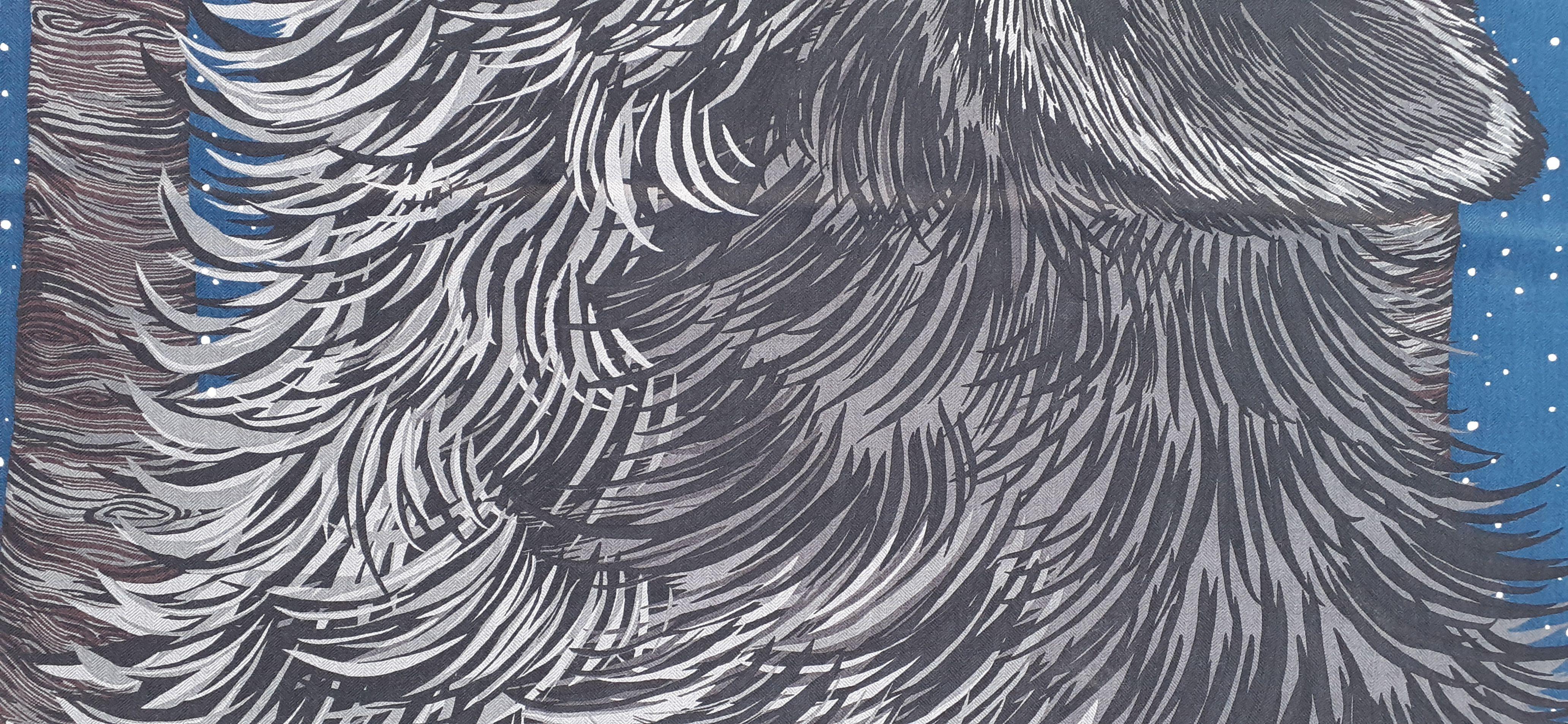 Men's Hermès Scarf Shawl AWOOOOO Wolf Alice Shirley Cashmere and Silk 100 cm