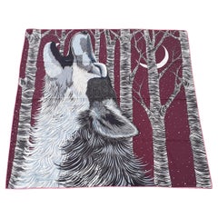 Vintage Hermès Scarf Shawl AWOOOOO Wolf Alice Shirley Cashmere and Silk 100 cm 