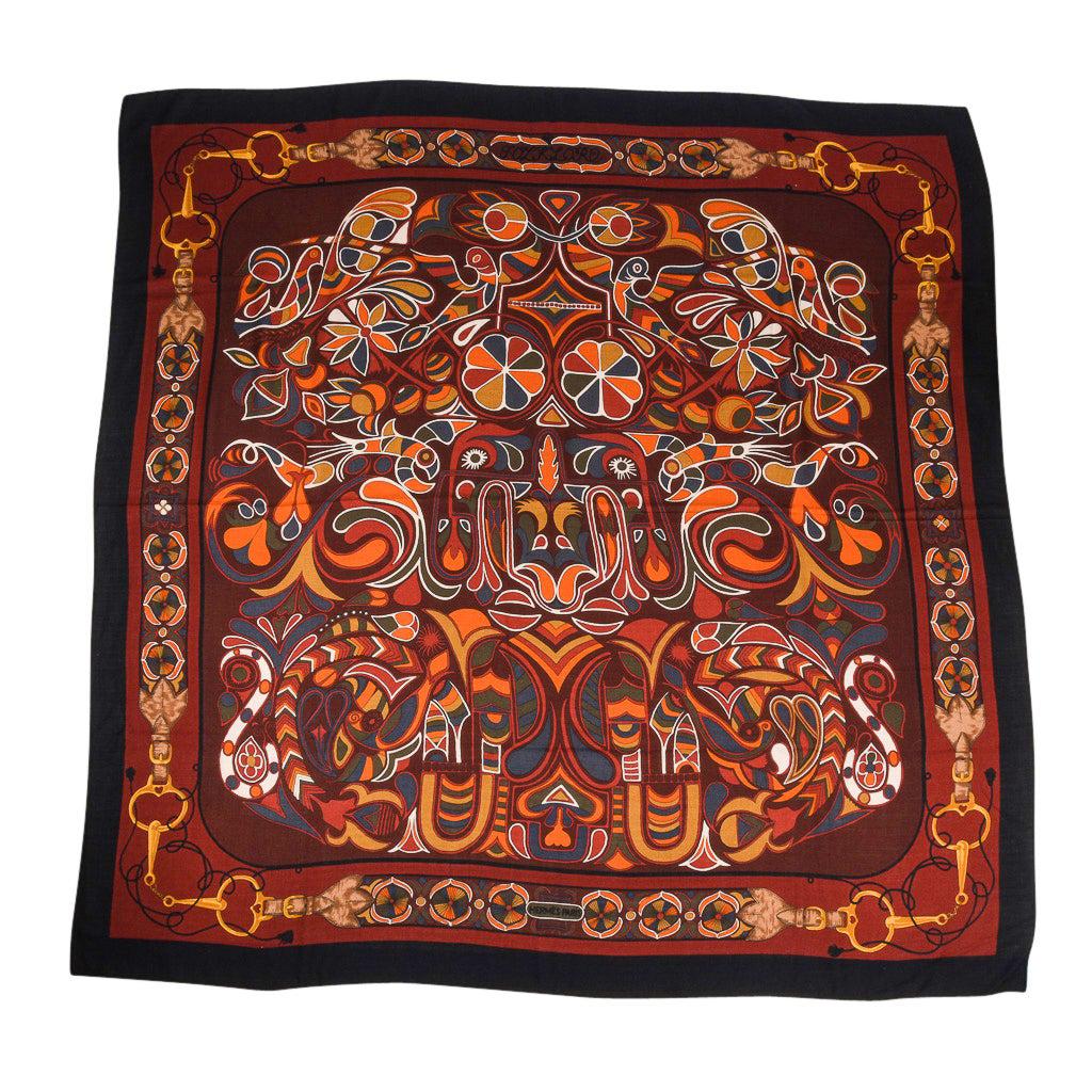 Hermes Scarf Shawl Folklore Motif Rich Color and Design Cashmere Silk Vintage For Sale
