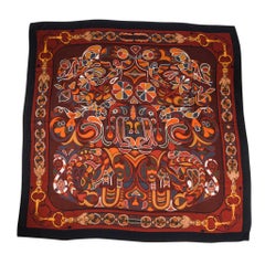 Hermes Scarf Shawl Folklore Motif Rich Color and Design Cashmere Silk Retro