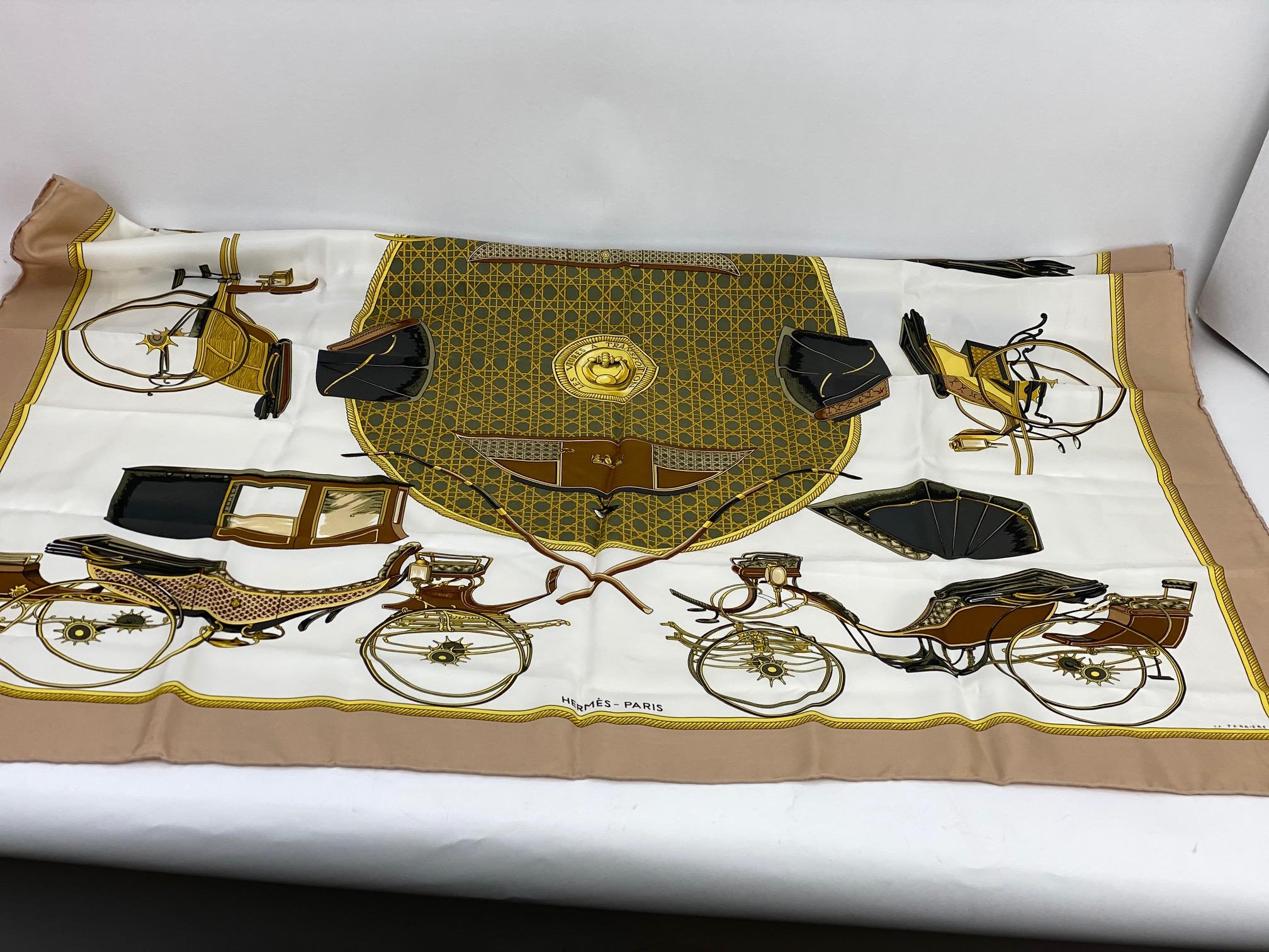 Hermes Scarf Silk Les Voitures A Transformation Carriages W/Box 2