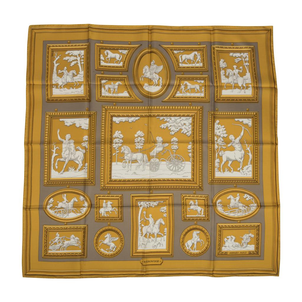 Hermes Scarf Silk Wedgwood Gold Gray by Philippe Ledoux