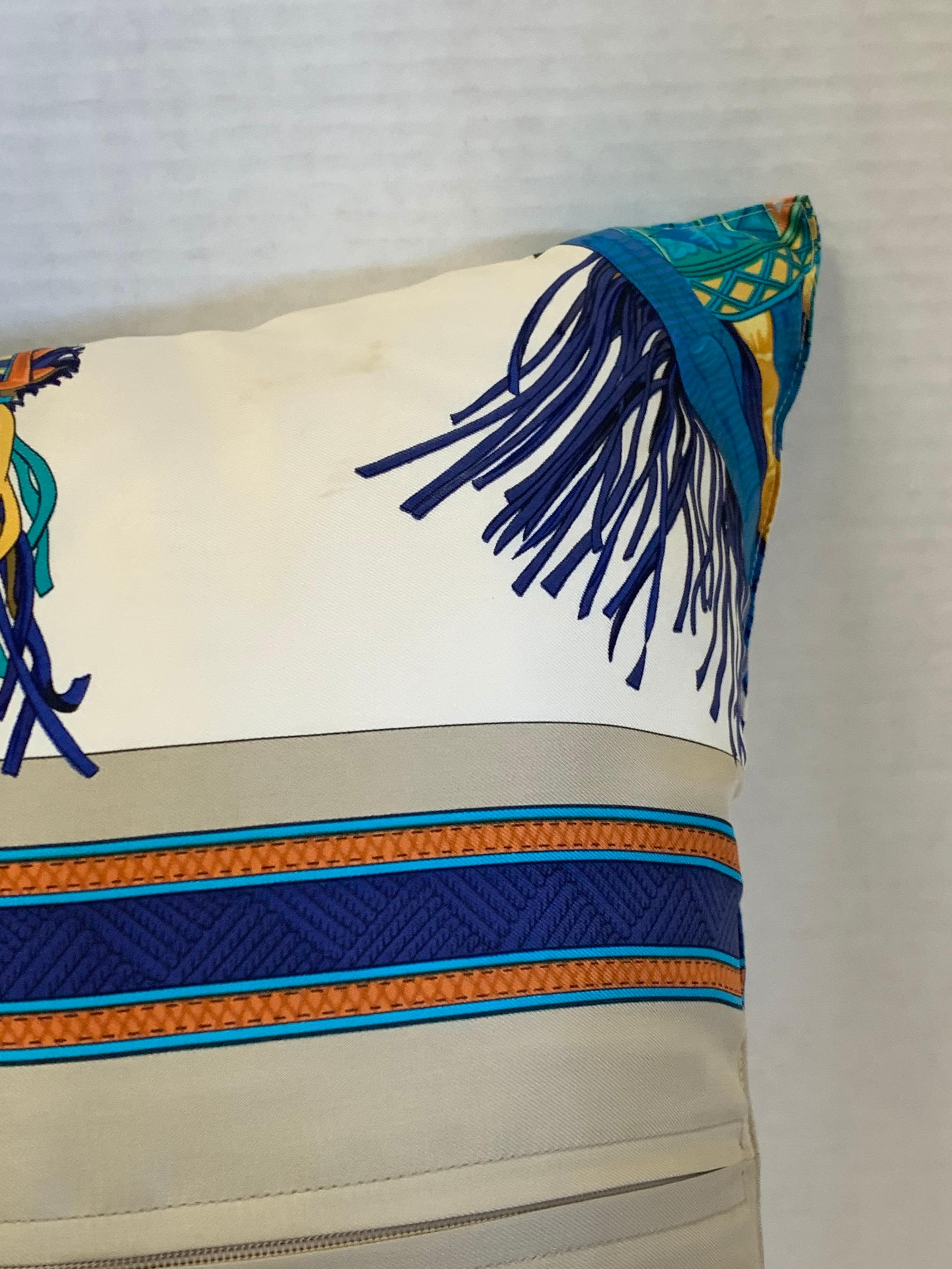 Hermes Silk Scarf “Cuirs Du Desert” Ivory Custom Pillow  5