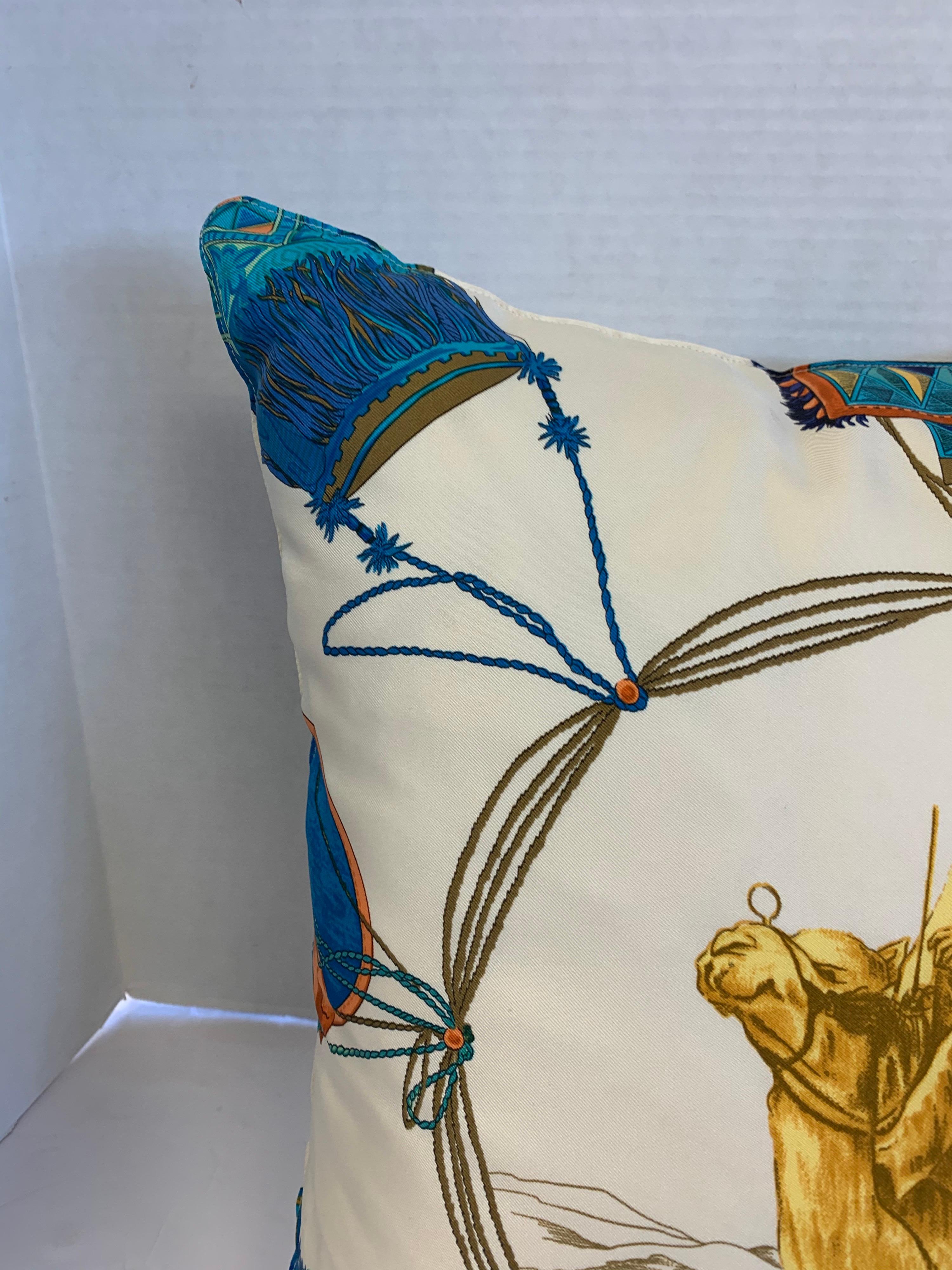 Hermes Silk Scarf “Cuirs Du Desert” Ivory Custom Pillow  In Good Condition In West Hartford, CT