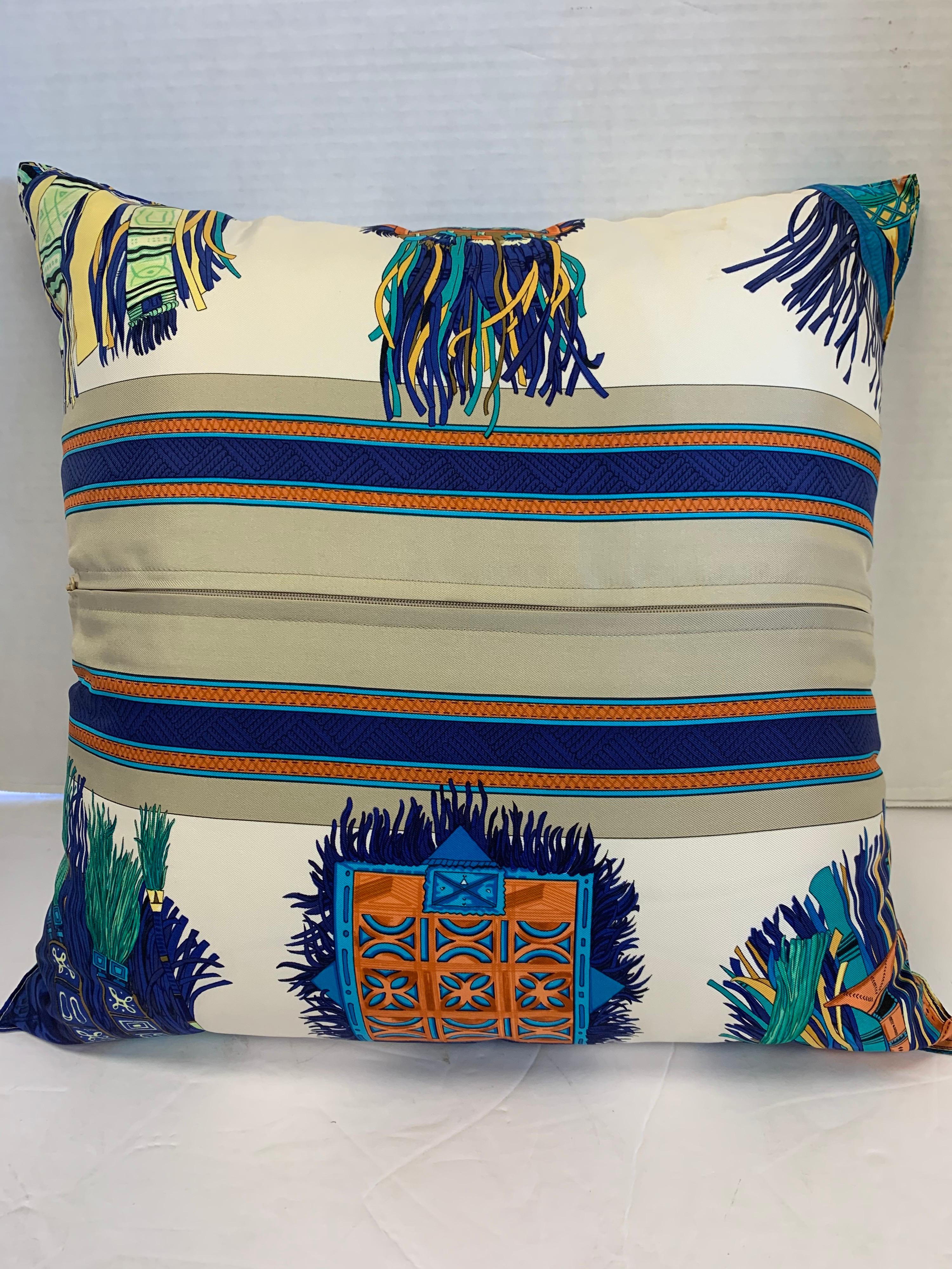 Hermes Silk Scarf “Cuirs Du Desert” Ivory Custom Pillow  1
