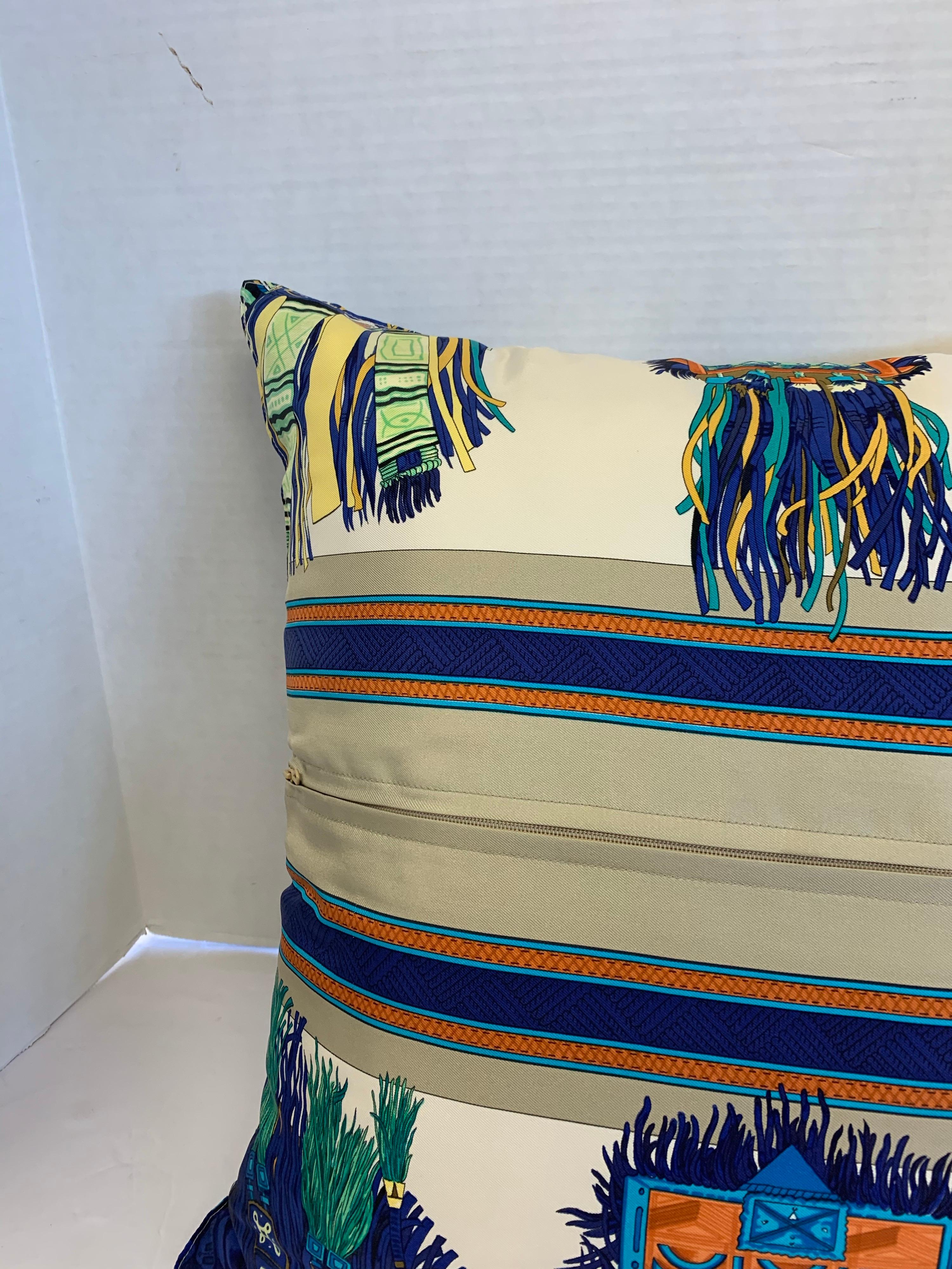 Hermes Silk Scarf “Cuirs Du Desert” Ivory Custom Pillow  4