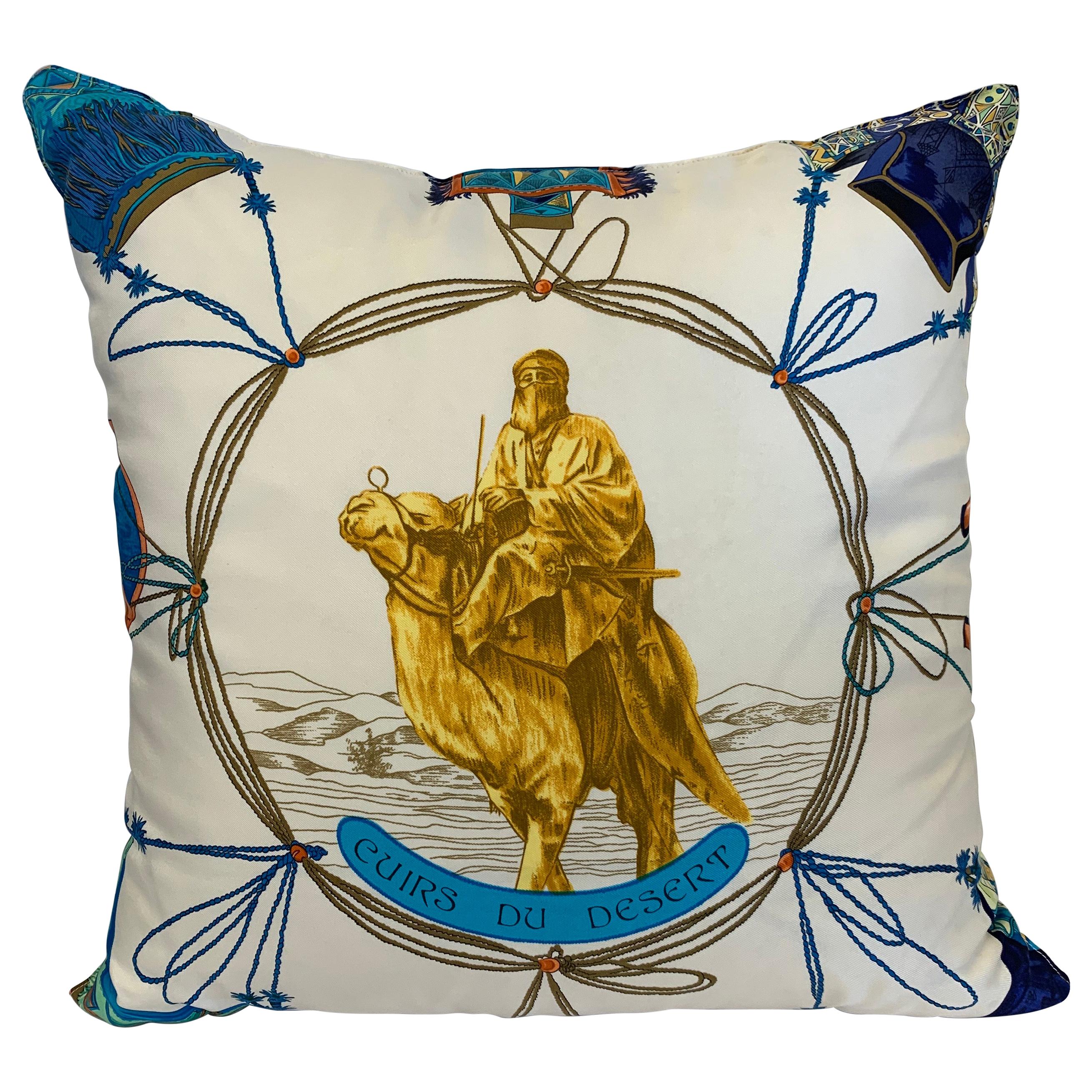 Hermes Silk Scarf “Cuirs Du Desert” Ivory Custom Pillow 