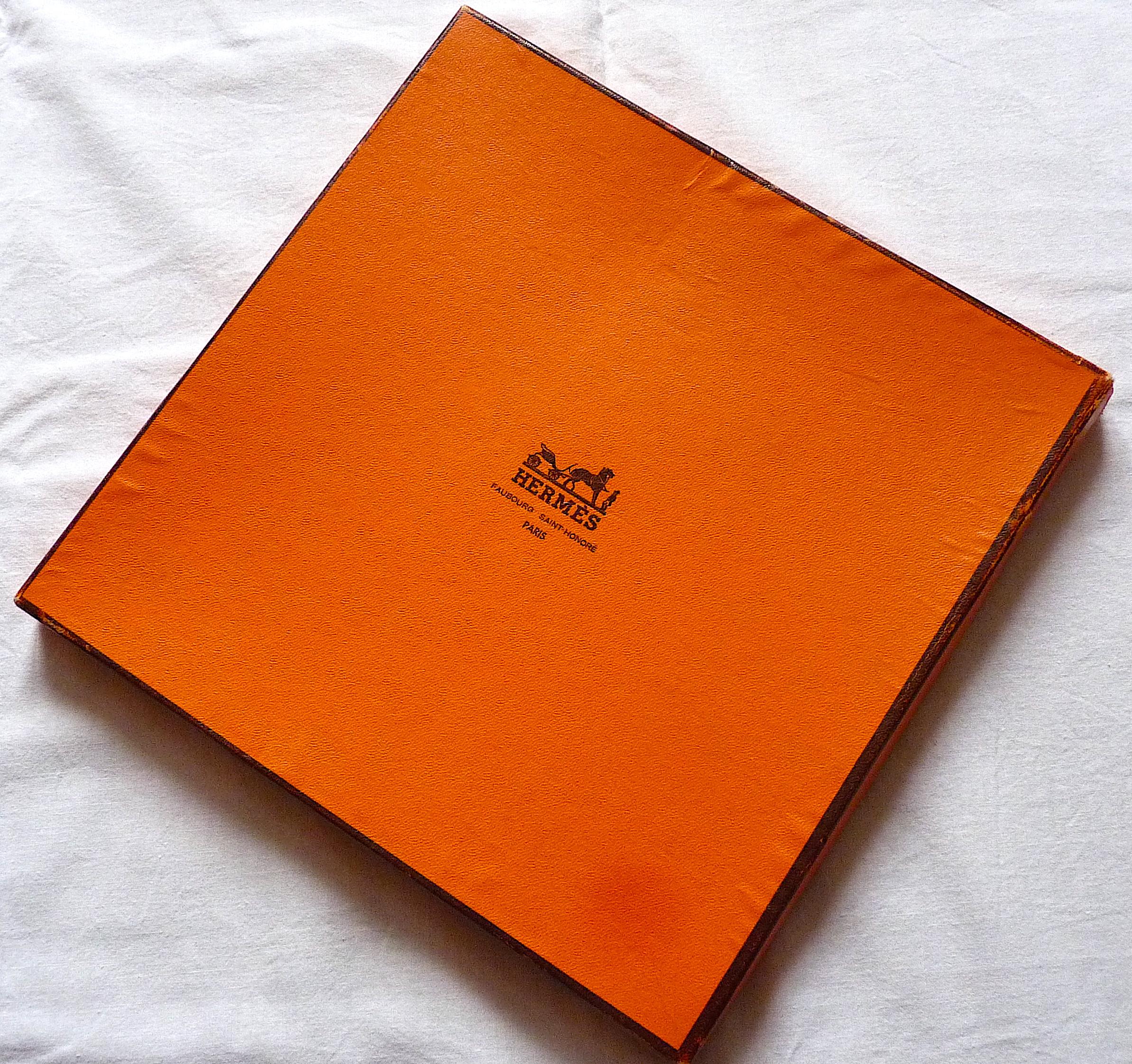 Hermes Scarf Special Edition for Citroën in 1973,  Blue Brown Pattern in Box For Sale 4