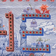 Hermes Scarf Super Silk Quest Bleu Royal Rose Multicolore 90