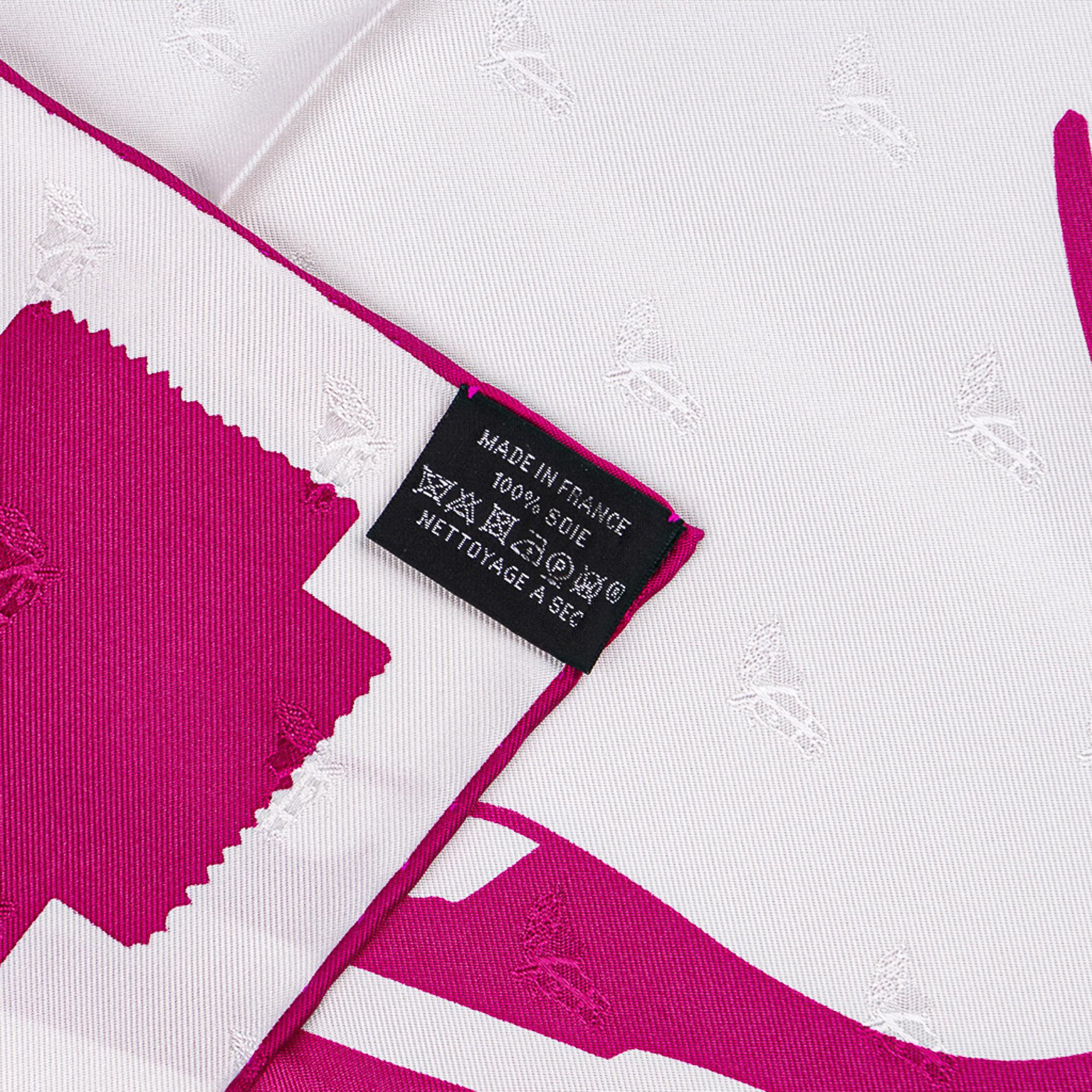 Hermes Scarf Tout En Carre Pink / White Silk 90 New w/Box 6