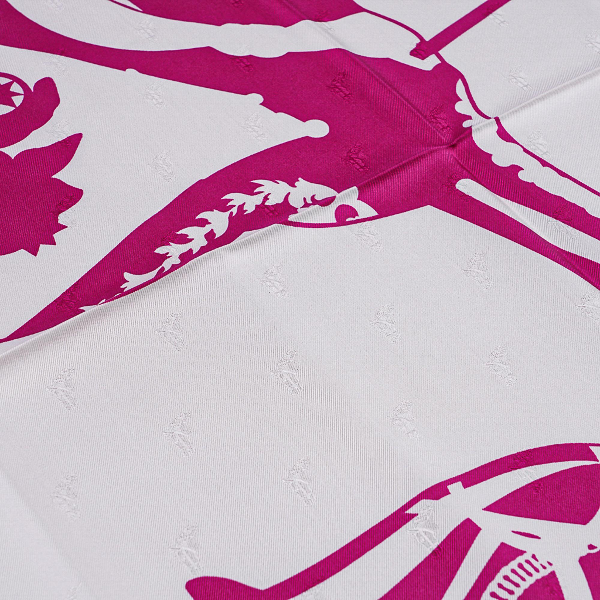Hermes Scarf Tout En Carre Pink / White Silk 90 New w/Box 1