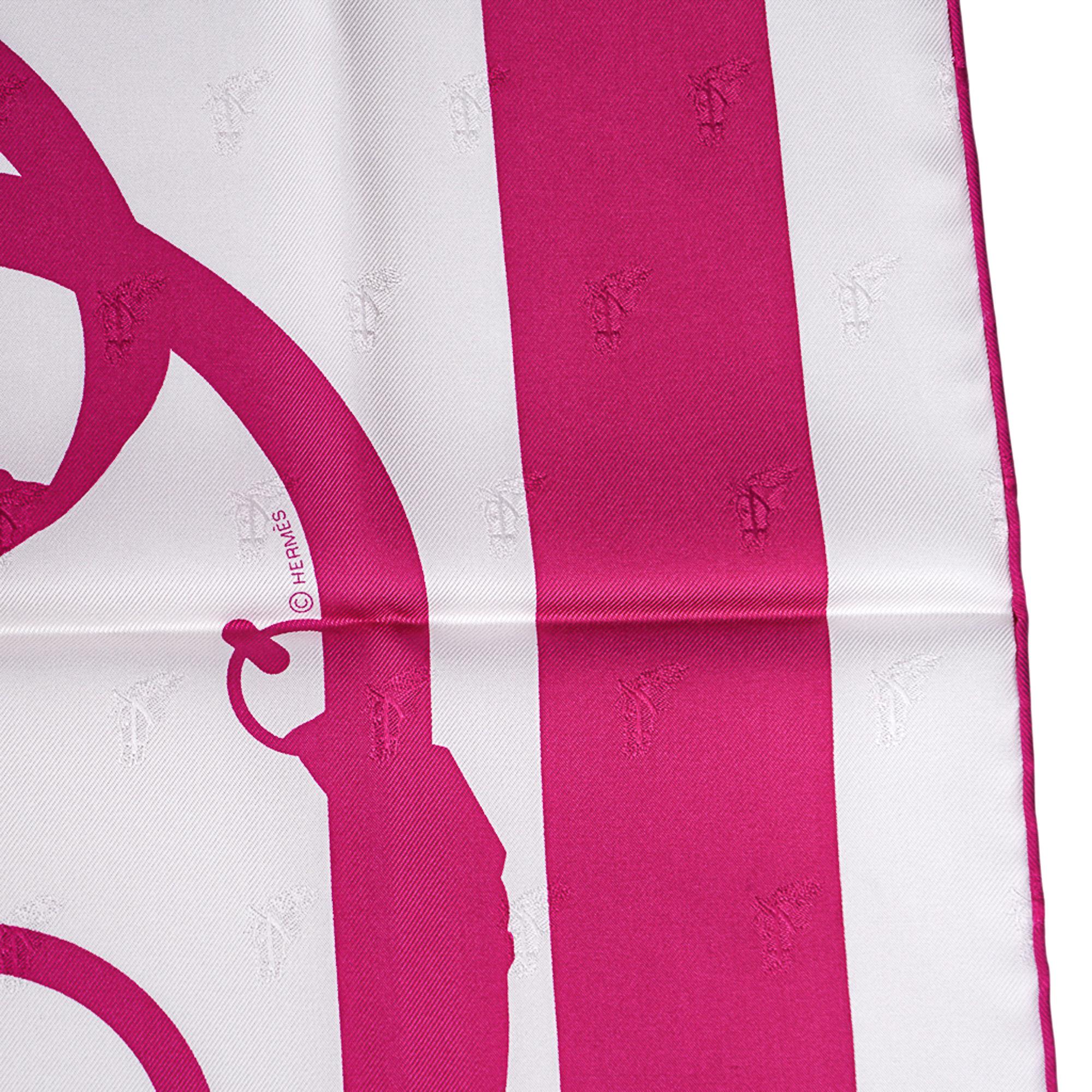 Hermes Scarf Tout En Carre Pink / White Silk 90 New w/Box 2