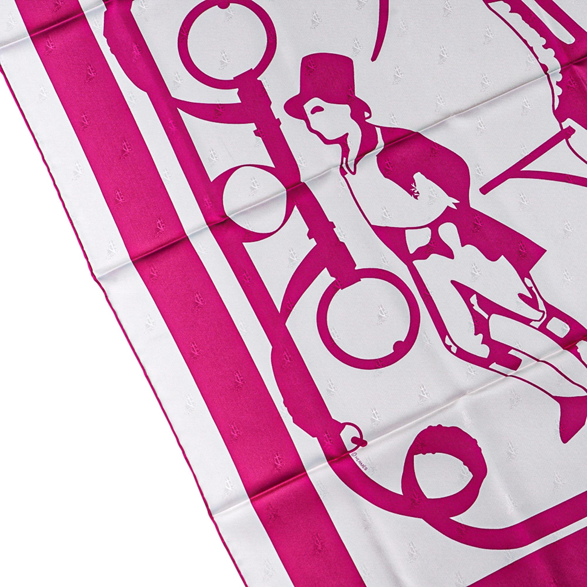Hermes Scarf Tout En Carre Pink / White Silk 90 New w/Box 3