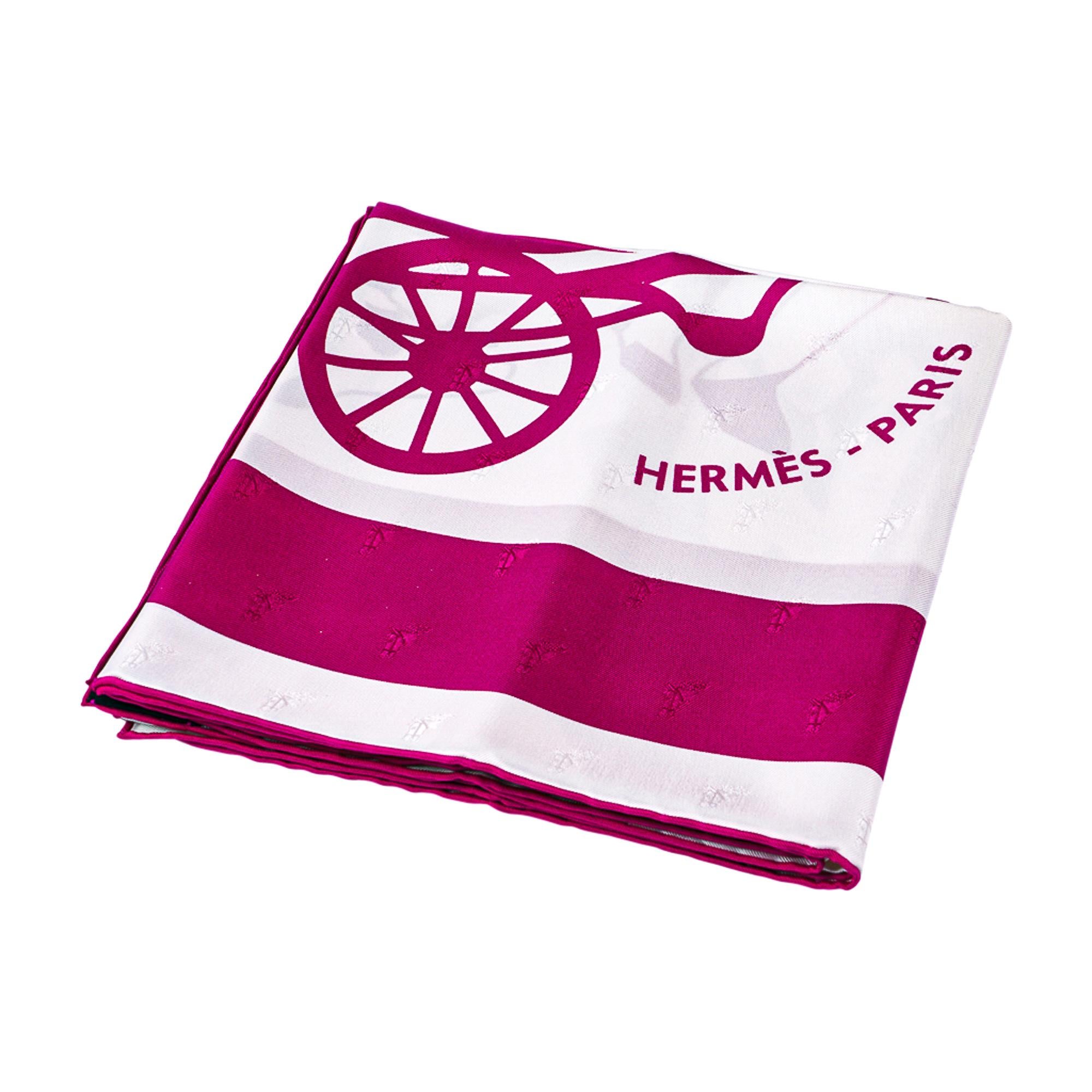 Hermes Scarf Tout En Carre Pink / White Silk 90 New w/Box 4