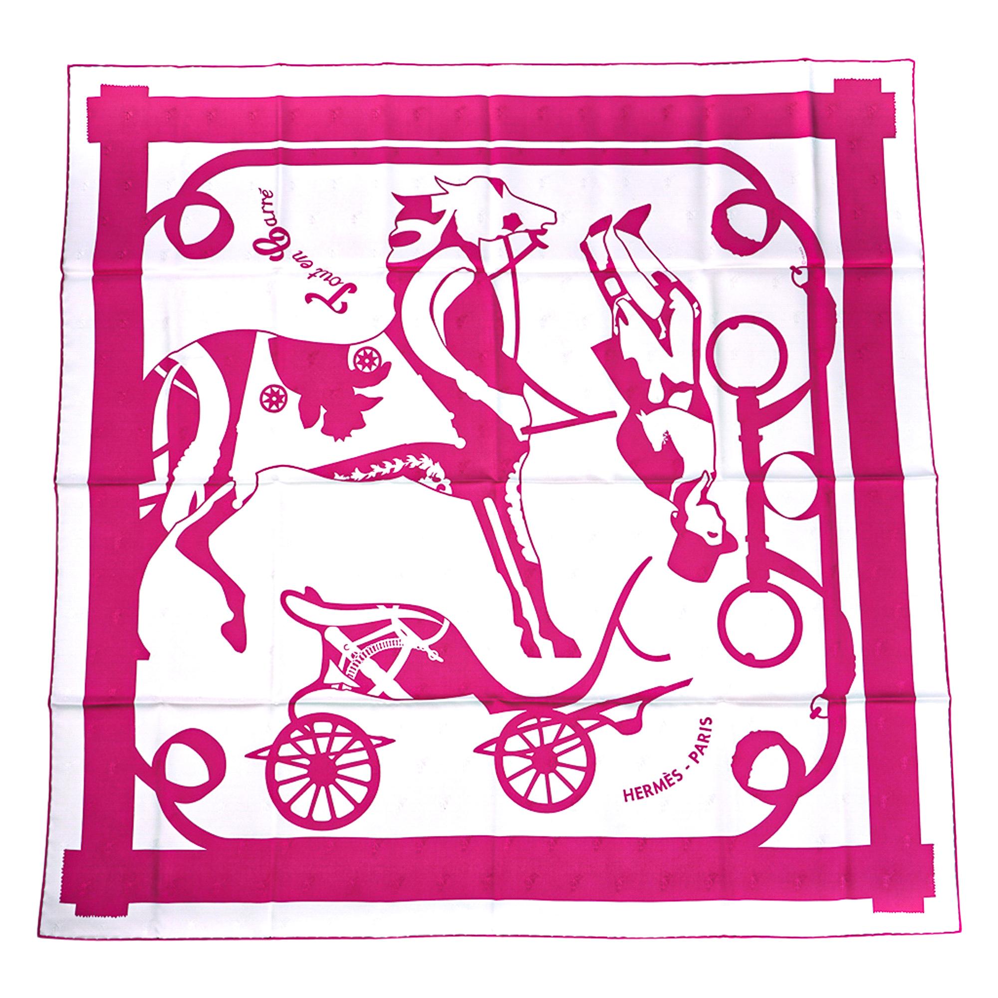 Hermes Scarf Tout En Carre Pink / White Silk 90 New w/Box