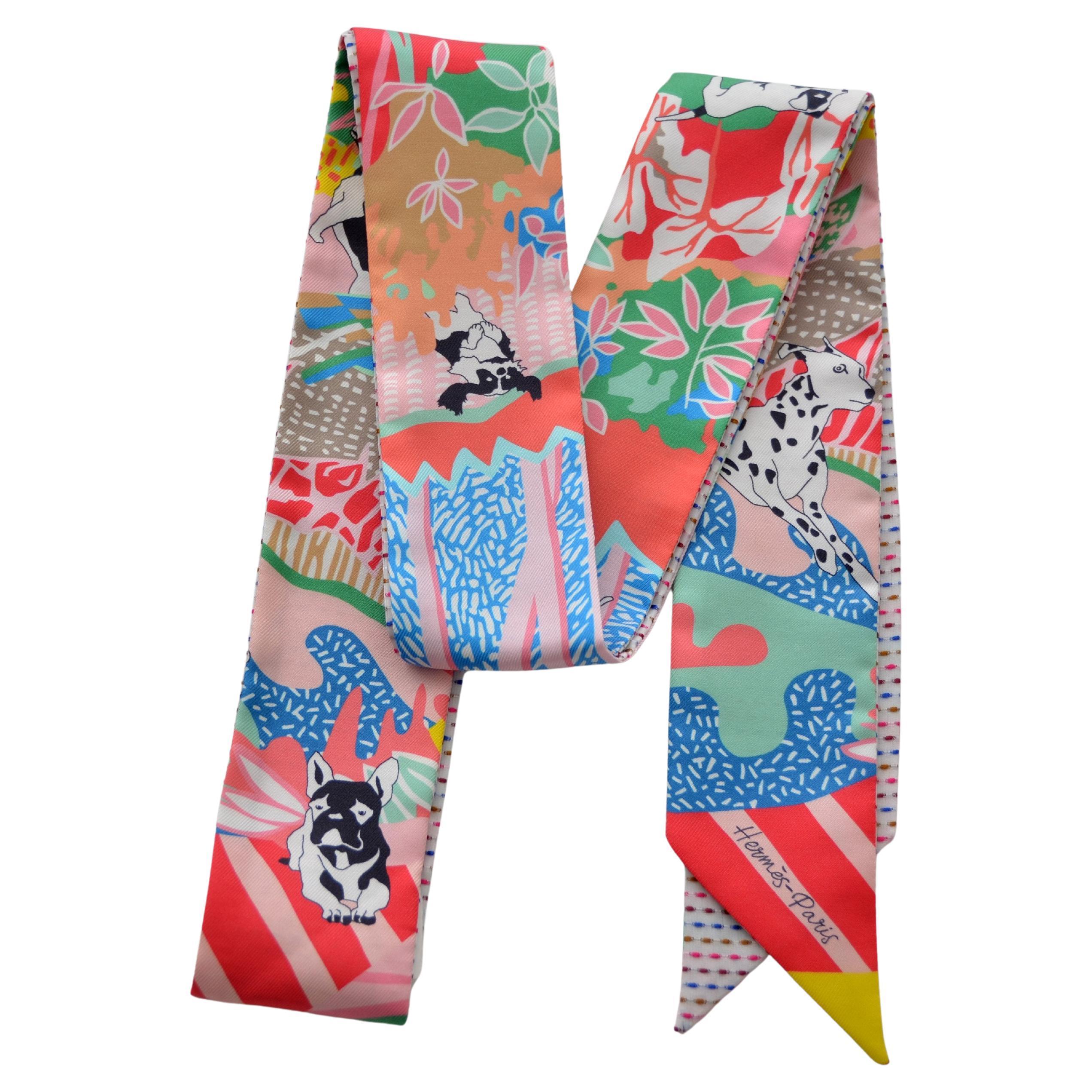 Women's or Men's Hermes Scarf Twillie  5 x 165 cm Pointille Liberte  Rose/Bleu NEW For Sale